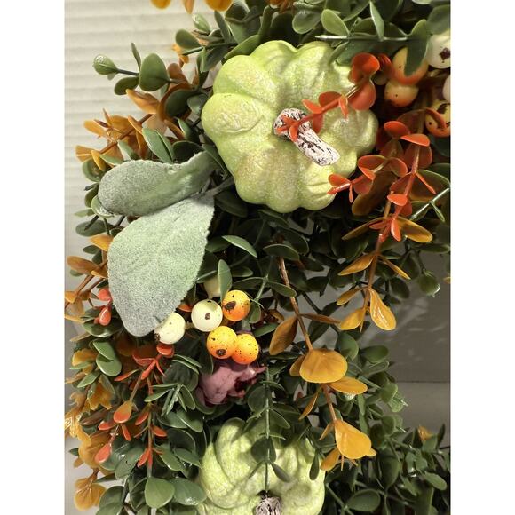 Pumpkin, Eucalyptus, Flower Wreath Farmhouse Decor Thanksgiving Autumn Party - Picture 7 of 11